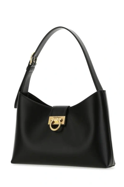 Shop Ferragamo Salvatore  Woman Black Leather Trifolio Shoulder Bag
