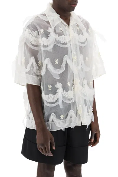 Shop Simone Rocha "tulle Shirt With Embroidered Details" Men In White