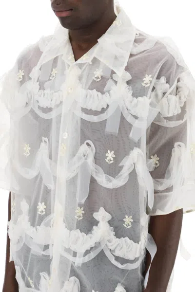 Shop Simone Rocha "tulle Shirt With Embroidered Details" Men In White