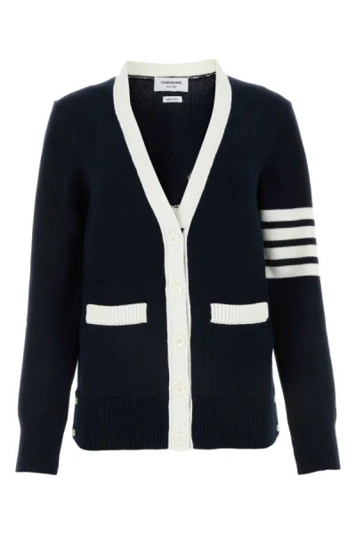 Shop Thom Browne Woman Navy Blue Cotton Cardigan