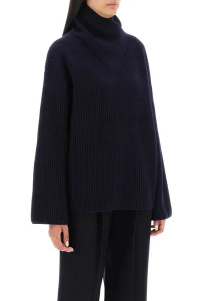 Shop Totême Toteme Sweater With Wrapped Funnel Neck Women In Blue