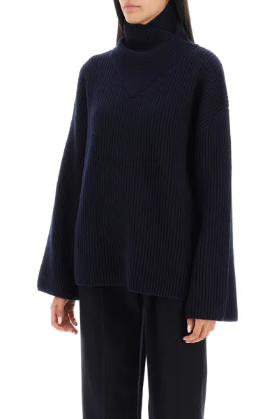 Shop Totême Toteme Sweater With Wrapped Funnel Neck Women In Blue