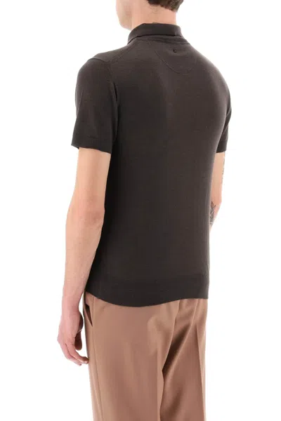 Shop Valentino Cashmere And Silk Knit Polo Shirt Men In Brown