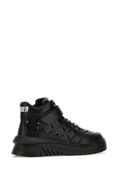 Shop Versace Man Black Leather Odissea Sneakers