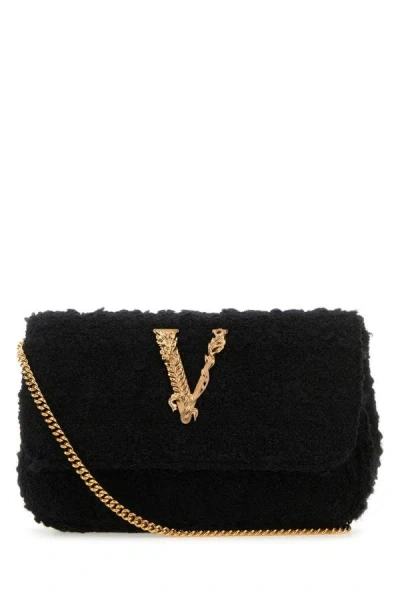 Shop Versace Woman Black Fabric Mini Virtus Clutch