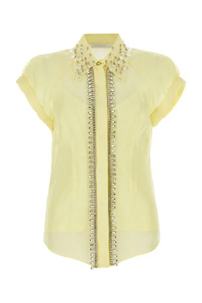 Shop Zimmermann Woman Pastel Yellow Linen Blend Matchmaker Shirt