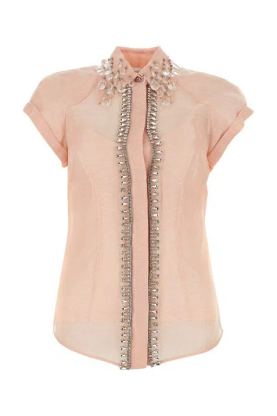 Shop Zimmermann Woman Pink Linen Blend Matchmaker Shirt