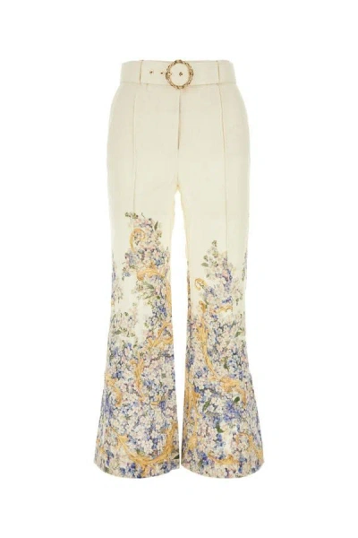 Shop Zimmermann Woman Printed Linen Tama Flared-leg Pant In Multicolor