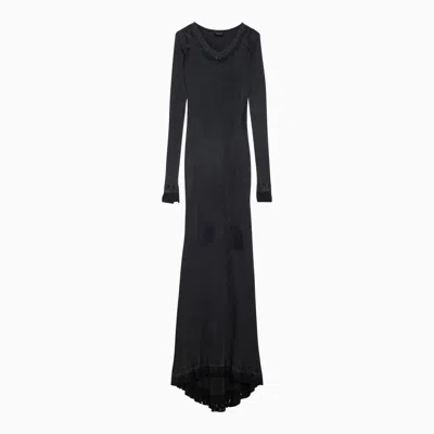 Shop Balenciaga Black Cotton Maxi Lingerie Dress