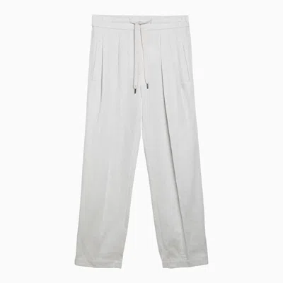 Shop Brunello Cucinelli Chalk White Linen Blend Trousers