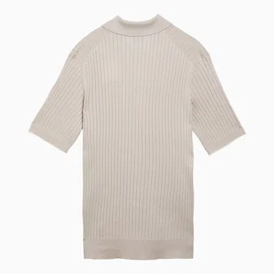 Shop Brunello Cucinelli Rope Coloured Cotton Ribbed Polo Shirt
