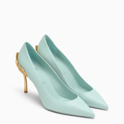 Shop Christian Louboutin Blue Leather Ginko Pump With Gold Heel