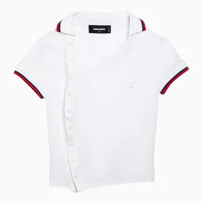 Shop Dsquared2 White Cotton Asymmetric Polo Shirt