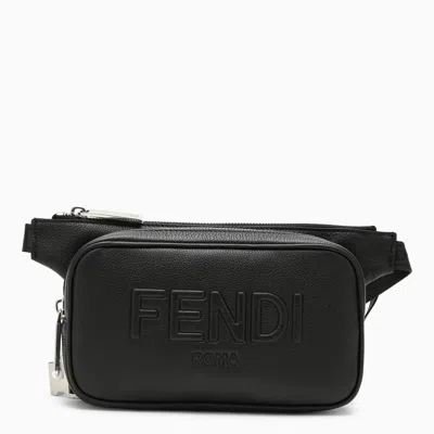 Shop Fendi Black Leather Belt Bag With Logo