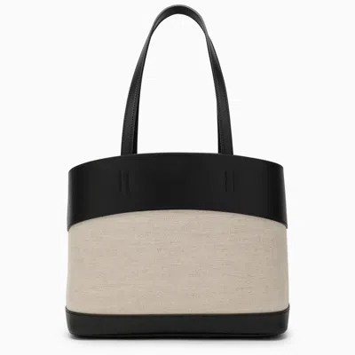 Shop Ferragamo Black/natural Leather And Textile Tote Bag