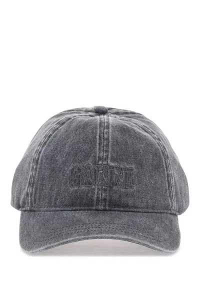 Shop Ganni Denim Baseball Cap With Adjustable