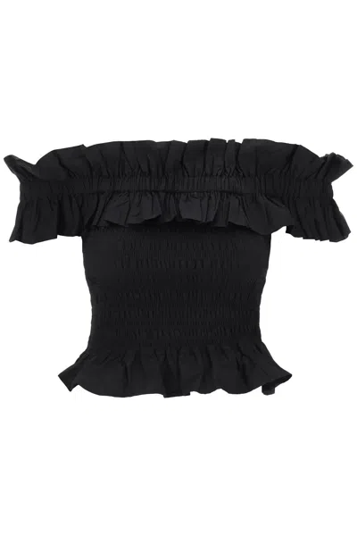 Shop Ganni Off Shoulder Smocked Top