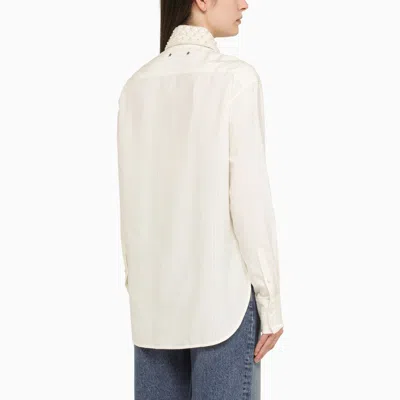 Shop Golden Goose White Silk Blend Shirt With Pearl Collar