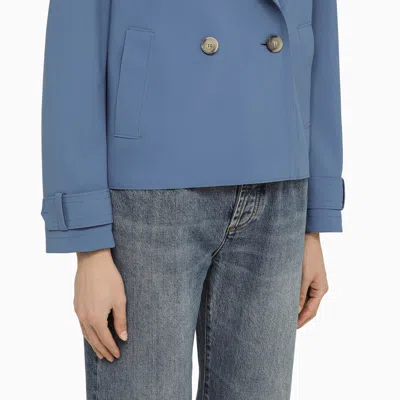 Shop Harris Wharf London Blue Denim Double Breasted Jacket In Nylon