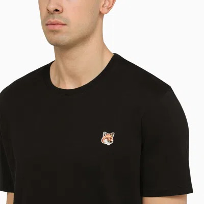 Shop Maison Kitsuné Black Cotton T Shirt With Logo Patch