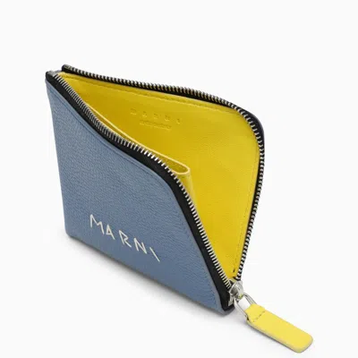 Shop Marni Light Blue Zipped Wallet With Logo