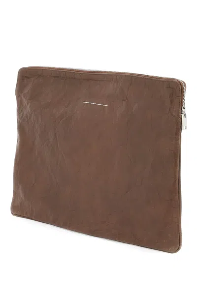 Shop Mm6 Maison Margiela Crinkled Leather Document Holder Pouch