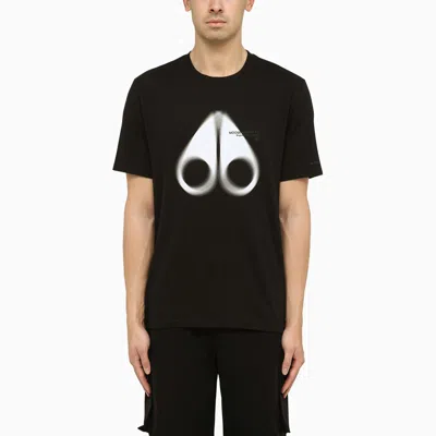 Shop Moose Knuckles Black Cotton T Shirt With Logo Print