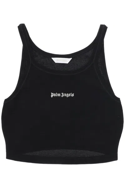 Shop Palm Angels Embroidered Logo Crop Top With