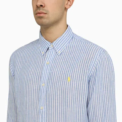 Shop Polo Ralph Lauren Custom Fit Blue/white Linen Oxford Shirt