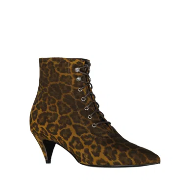 Shop Saint Laurent Kiki Lace Up Leopard Print Ankle Boots