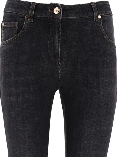 Shop Brunello Cucinelli Jeans With Shiny Leather Tab In Black