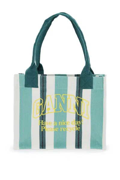 Shop Ganni Recycled Cotton Striped Tote Bag In Multicolor