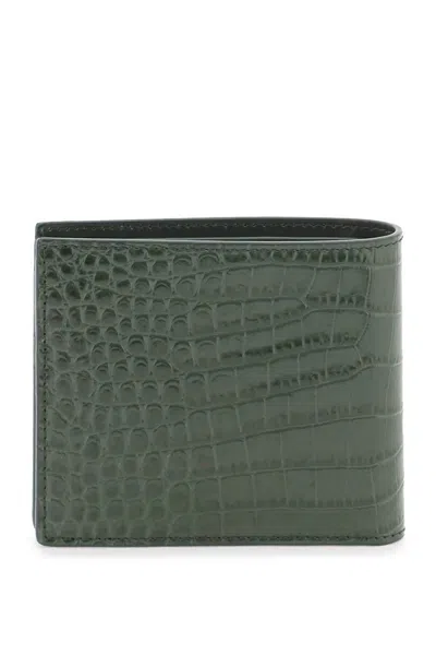 Shop Tom Ford Croco-embossed Leather Bifold Wallet In Green