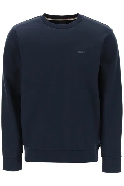 Shop Hugo Boss Boss French Terry Crewneck Sweatshirt In Blue