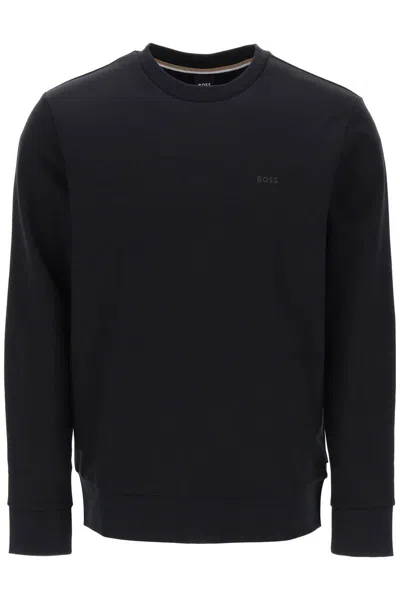 Shop Hugo Boss Boss French Terry Crewneck Sweatshirt In Black