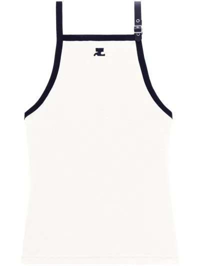 Courrèges Sleeveless Top With Adjustable Straps And Contrast Trim In Heritage White/black