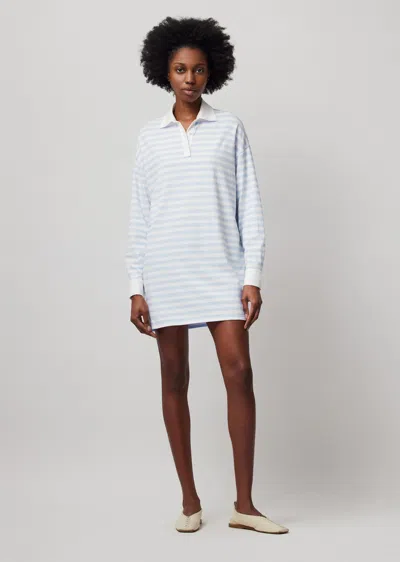 Shop Atm Anthony Thomas Melillo Heavyweight Jersey With Stripe Long Sleeve Polo Dress In White-powder Blue