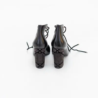 Pre-owned Dior Black Leather Stellar Block Heel Ankle Tie Pumps, 37