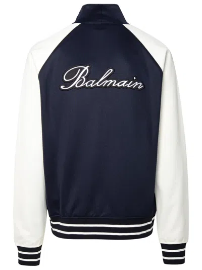 Shop Balmain Man Blue Cotton Blend Sweatshirt