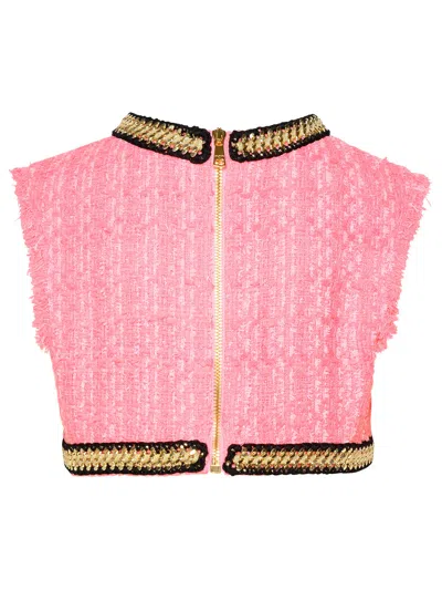 Shop Balmain Woman  Pink Cotton Blend Short Top
