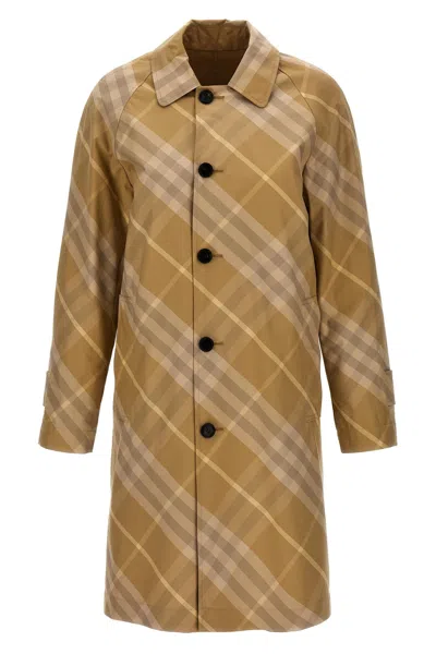 Shop Burberry Women Check Reversible Coat In Cream