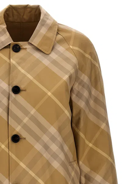 Shop Burberry Women Check Reversible Coat In Cream