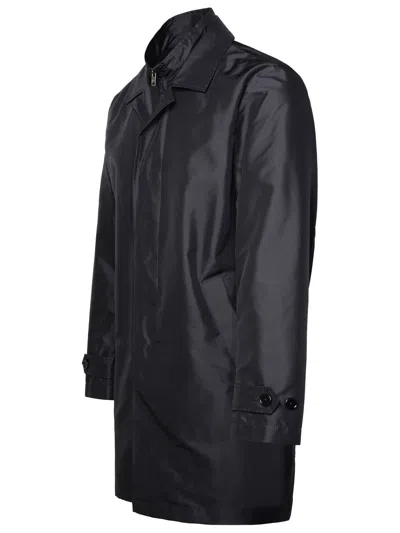 Shop Fay Man  'morning' Navy Polyester Trench Coat In Blue
