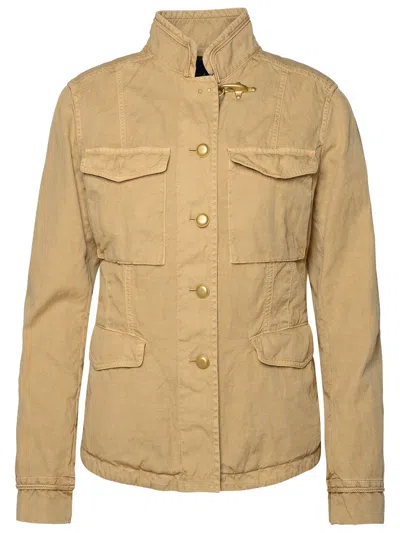 Shop Fay Woman  'sahariana' Beige Linen Blend Jacket In Cream