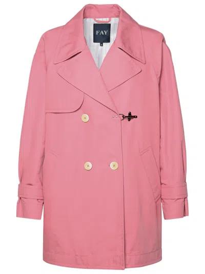 Shop Fay Woman  Double-breasted Pink Cotton Trench Coat