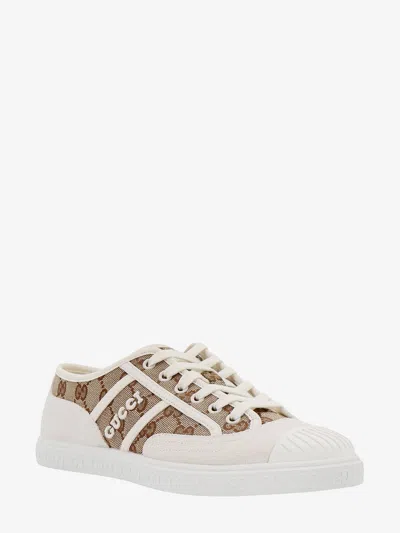 Gucci Beige And White Skeakers With Logo Detail In Gg Supreme Canvas Woman In Animal Print