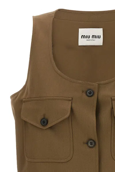 Shop Miu Miu Women Saharan Mini Dress In Brown