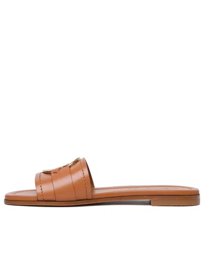 Shop Moncler Woman 'bell' Slippers In Caramel Leather In Cream