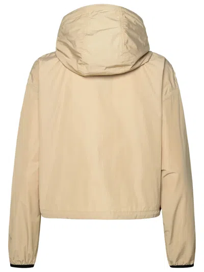 Shop Moncler Woman  'leda' Beige Cotton Blend Crop Parka In Cream