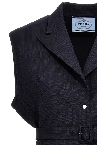 Shop Prada Women Belt Wool Vest In Blue